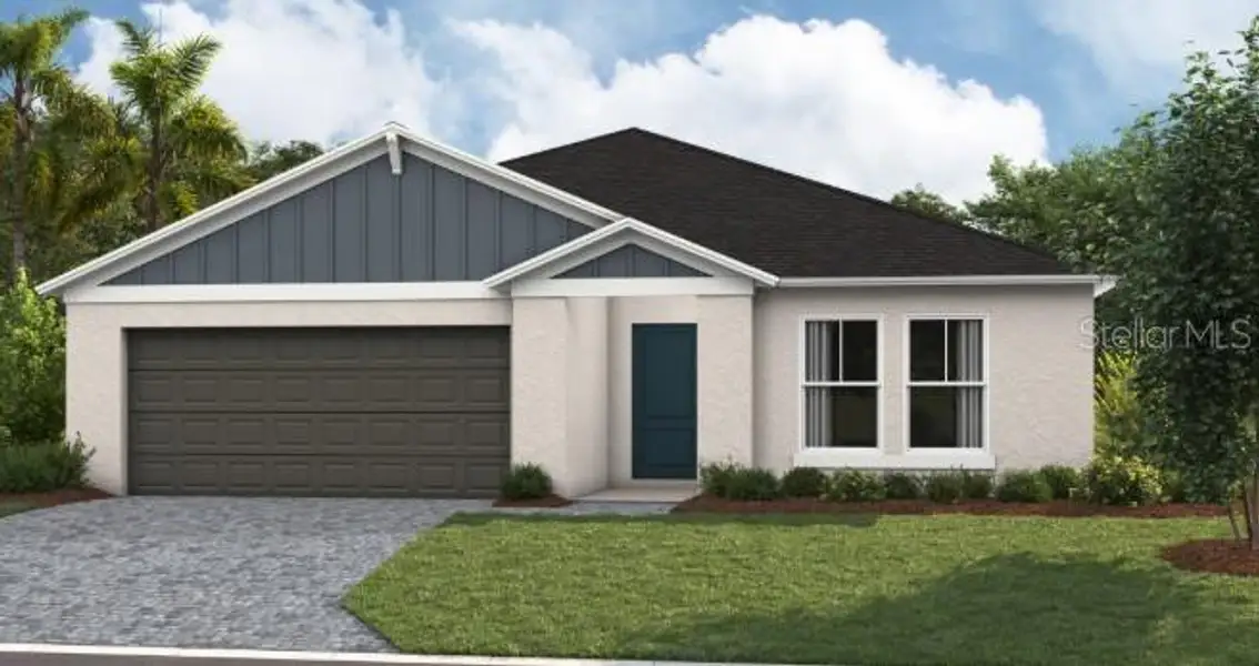 Front exterior of a new home in Pasadena Landing, Wesley Chapel, FL, highlighting curb appeal (Image 1). Front exterior of a new home in Pasadena Landing, Wesley Chapel, FL, highlighting curb appeal (Image 1).
