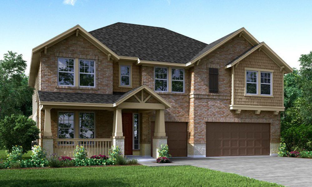 Representative exterior photo of a completed home built from the Northcliffe by Beazer Homes in Amira: Hilltop Collection, Tomball, TX (Image 20). Representative exterior photo of a completed home built from the Northcliffe by Beazer Homes in Amira: Hilltop Collection, Tomball, TX (Image 20).