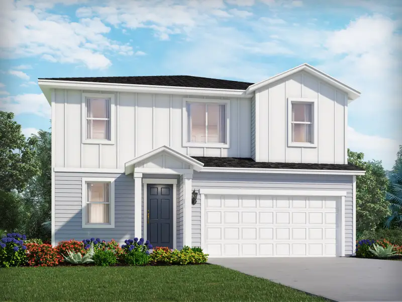 Front exterior of a new home in Kings Creek - Premier Series, Jacksonville, FL, highlighting curb appeal (Image 1). Front exterior of a new home in Kings Creek - Premier Series, Jacksonville, FL, highlighting curb appeal (Image 1).