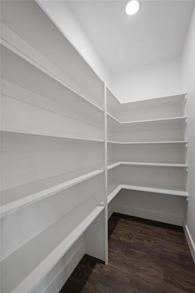 Large pantry, conveniently located between garage and kitchen