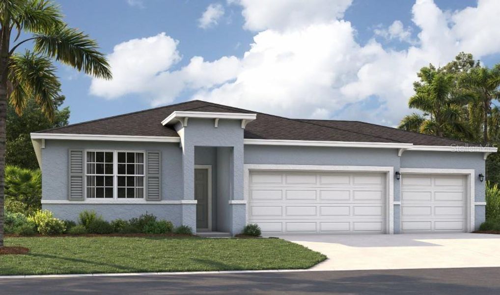 Front exterior of a new home in Green Leaf, West Melbourne, FL, highlighting curb appeal (Image 1). Front exterior of a new home in Green Leaf, West Melbourne, FL, highlighting curb appeal (Image 1).
