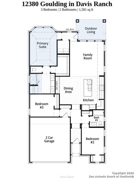 2D floor plan layout of this home in Davis Ranch: 45ft. lots, San Antonio, TX (Image 3).