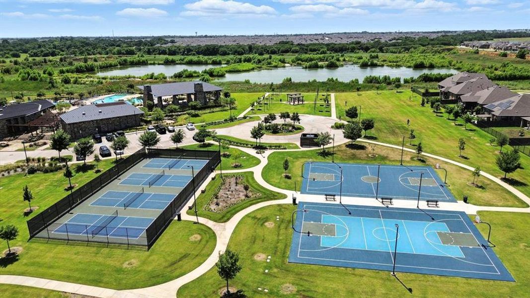 Aerial view of a nearby body of water