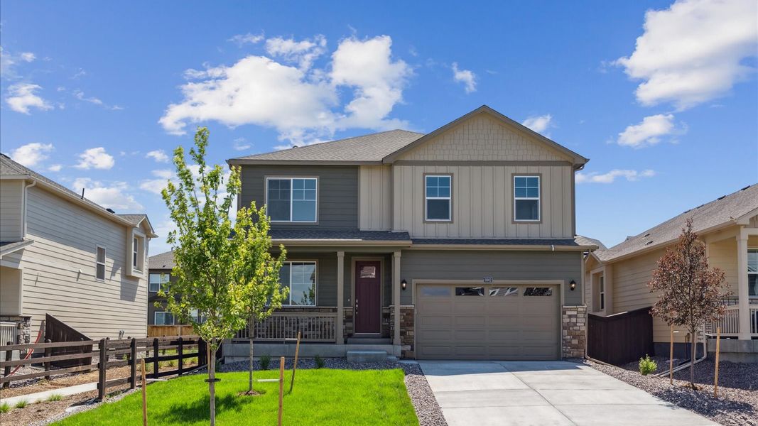 Front exterior of a new home in Vista Meadows, Fort Lupton, CO, highlighting curb appeal (Image 1).