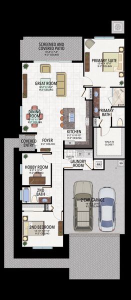2D floor plan layout for the Bismarck by GL Homes in Valencia Parc at Riverland, Port St. Lucie, FL (Image 4).