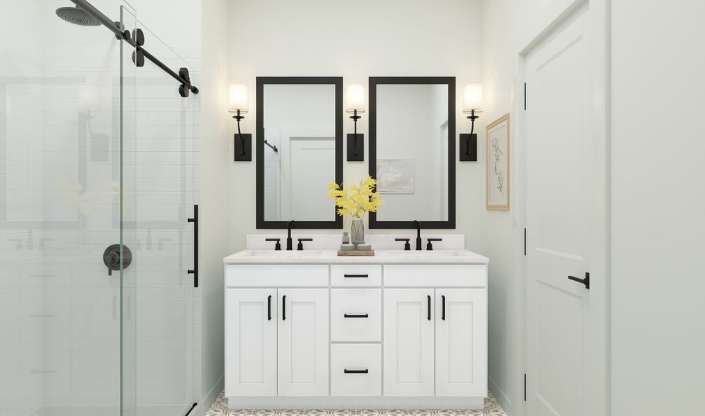 Primary bath features vanity with dual sinks Primary bath features vanity with dual sinks