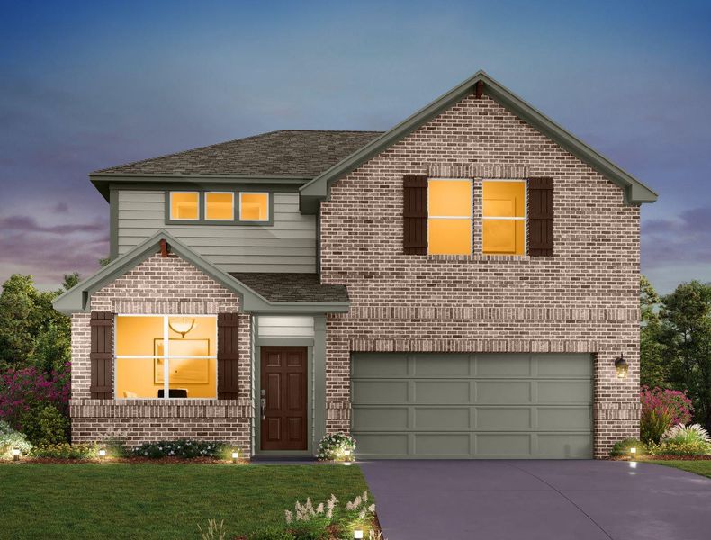 Front exterior of a new home in Berry Creek Highlands, Georgetown, TX, highlighting curb appeal (Image 1).