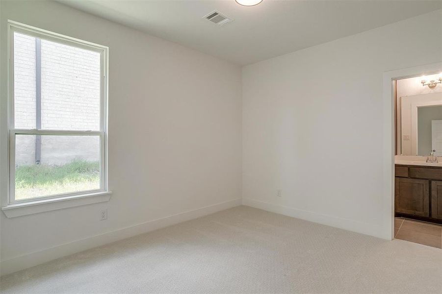 Carpeted spare room featuring a healthy amount of sunlight and sink