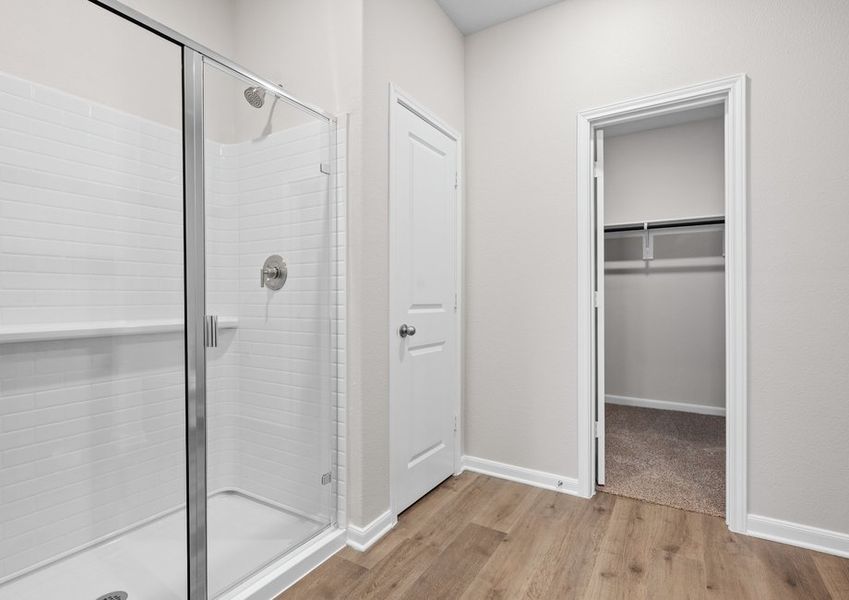 The master bathroom has a glass, walk-in shower. The master bathroom has a glass, walk-in shower.