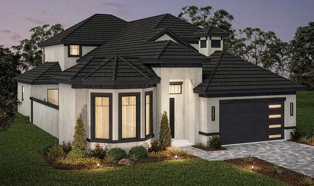 Representative exterior photo of a completed home built from the Cabana Courtyard by ABD Development in Hampton Green at Providence, Davenport, FL (Image 1).
