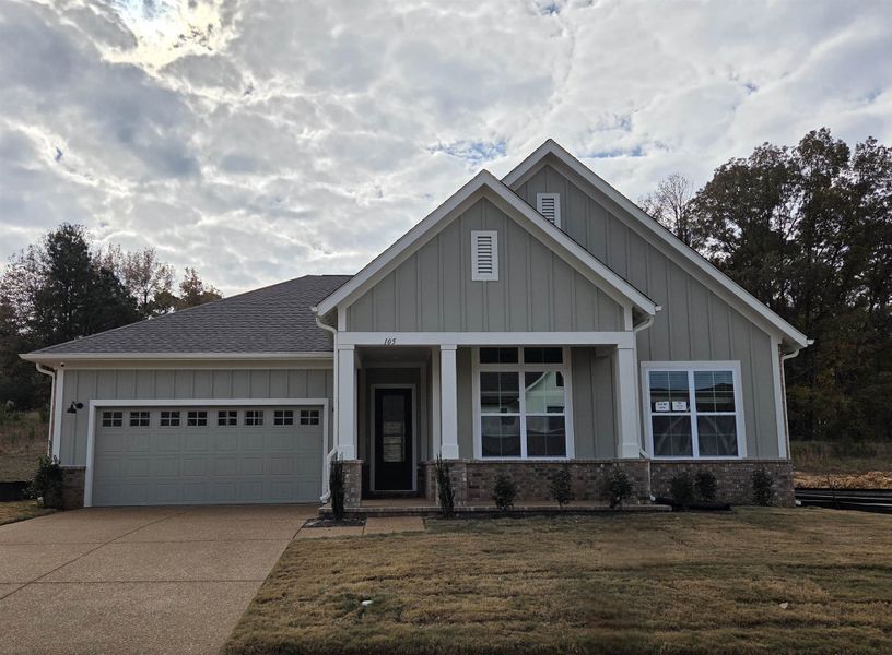 Front exterior of a new home in Twin Oaks, Oakland, TN, highlighting curb appeal (Image 1). Front exterior of a new home in Twin Oaks, Oakland, TN, highlighting curb appeal (Image 1).