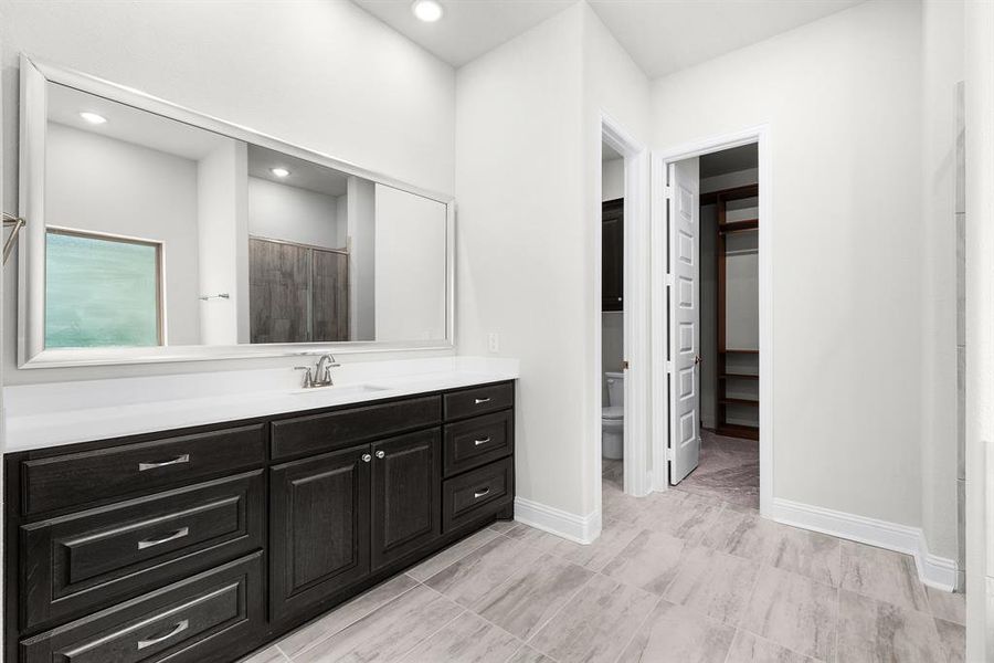 Full bath featuring vanity and recessed lighting Full bath featuring vanity and recessed lighting