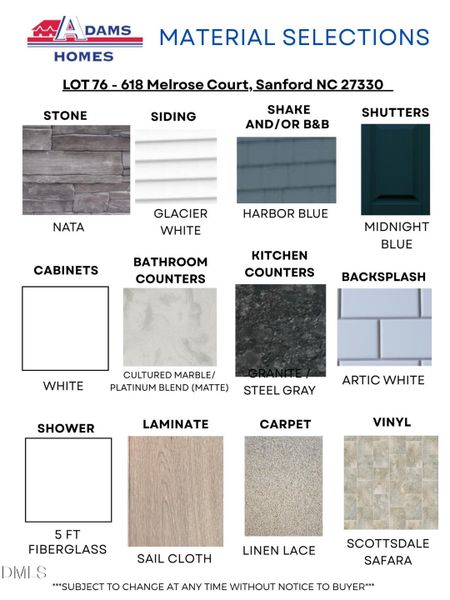 LOT 76 COLOR SELECTIONS LOT 76 COLOR SELECTIONS