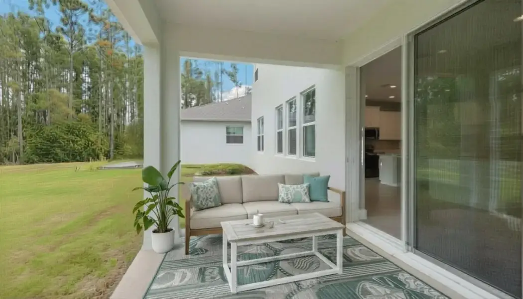 Exterior details and patio area of a home in Hammock at Two Rivers, Zephyrhills (Image 2). Exterior details and patio area of a home in Hammock at Two Rivers, Zephyrhills (Image 2).