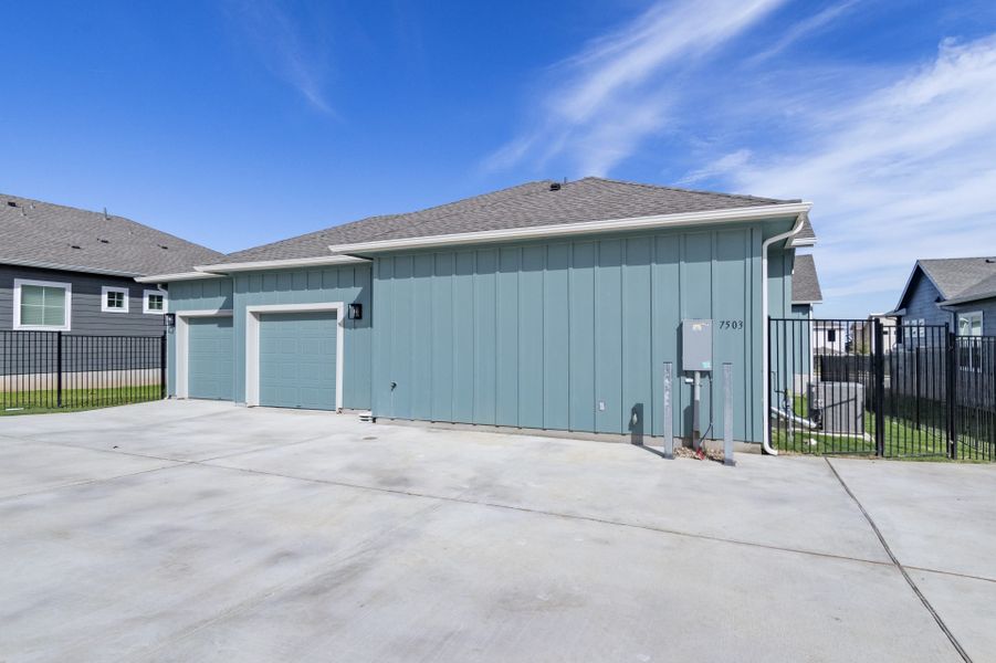 Exterior details and patio area of a home in Easton Park, Austin (Image 23).