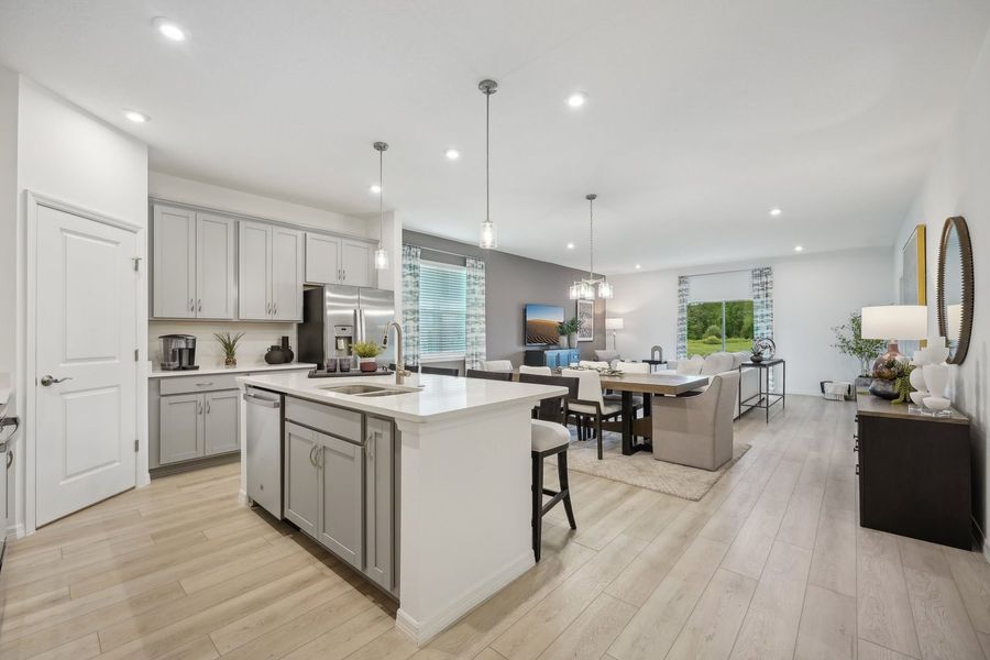 Kitchen, Dining, and Living