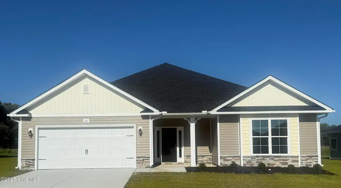 Front exterior of a new home in Summer Place, Grimesland, NC, highlighting curb appeal (Image 1).