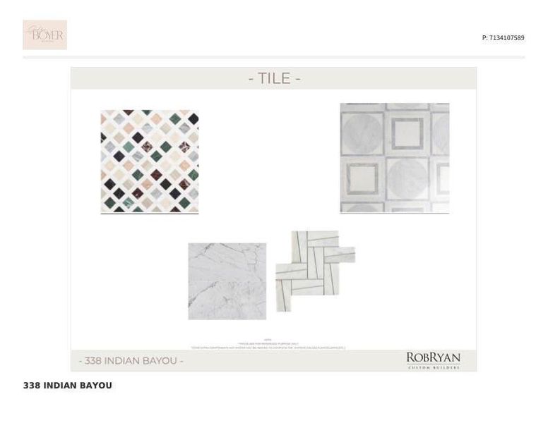 Tile Selections. *Plans and selection subject to change during construction*