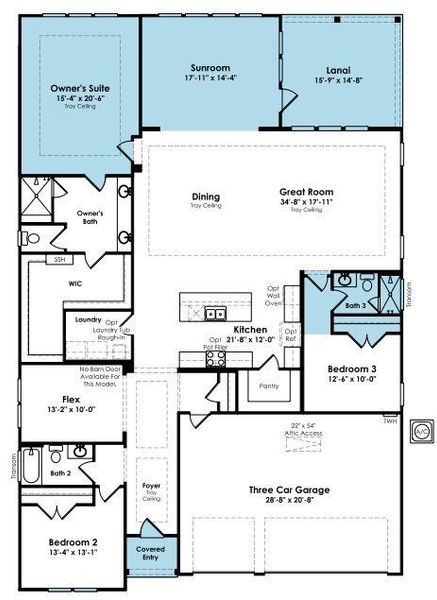 2D floor plan layout of this home in Cresswind Wesley Chapel, Monroe, NC (Image 4).