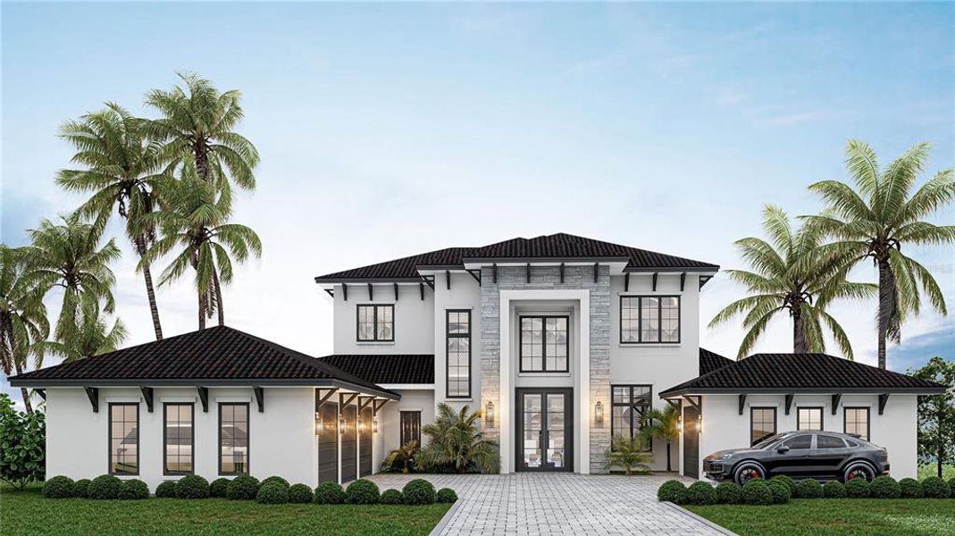 Front exterior of a new home in Bella Collina, Montverde, FL, highlighting curb appeal (Image 1). Front exterior of a new home in Bella Collina, Montverde, FL, highlighting curb appeal (Image 1).