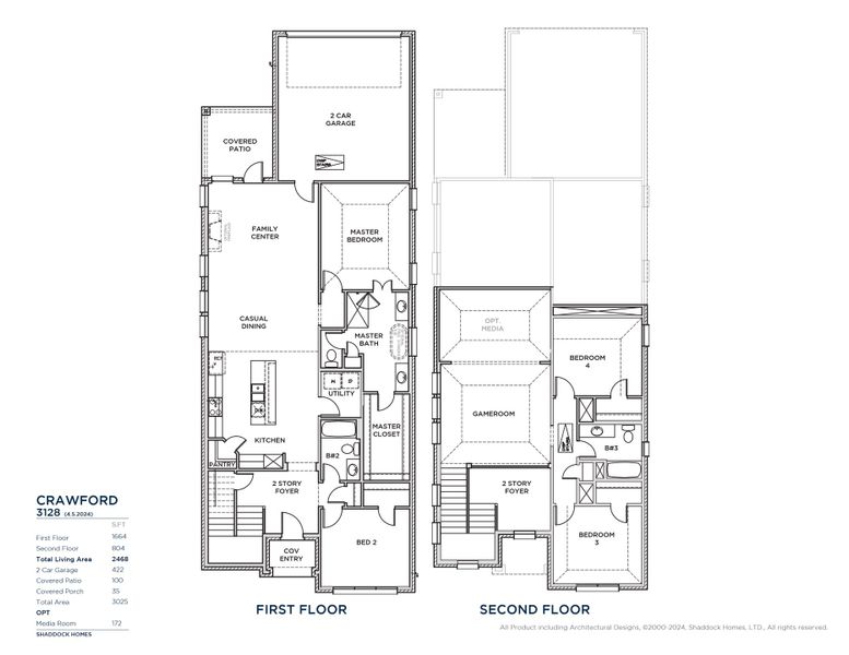 2D floor plan layout for the Crawford - SH 3128 by Shaddock Homes in Meraki, Forney, TX (Image 3).