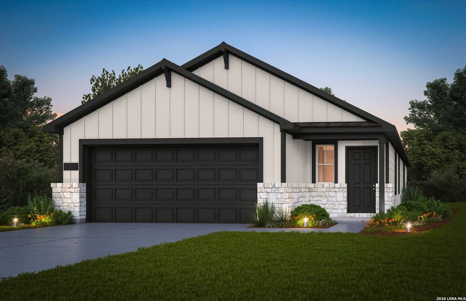 Front exterior of a new home in Horizon Ridge, San Antonio, TX, highlighting curb appeal (Image 1). Front exterior of a new home in Horizon Ridge, San Antonio, TX, highlighting curb appeal (Image 1).
