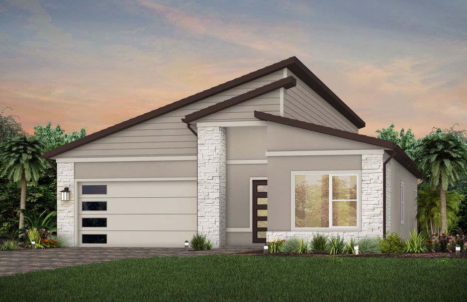 Front exterior of a new home in Avondale at Avenir, Palm Beach Gardens, FL, highlighting curb appeal (Image 20).