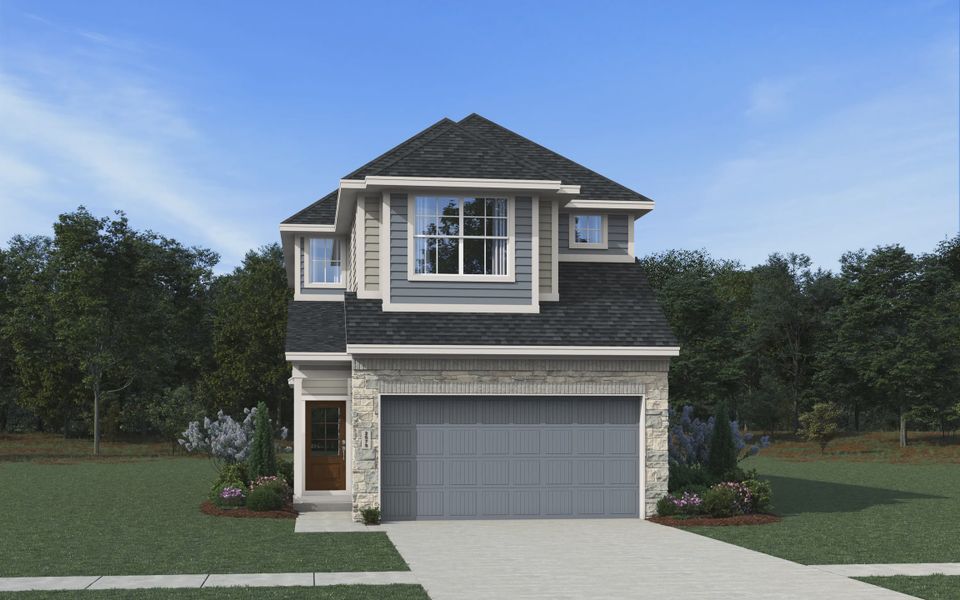 Representative exterior photo of a completed home built from the Savoy by Chesmar Homes in Meridiana Chateau, Iowa Colony, TX (Image 4). Representative exterior photo of a completed home built from the Savoy by Chesmar Homes in Meridiana Chateau, Iowa Colony, TX (Image 4).