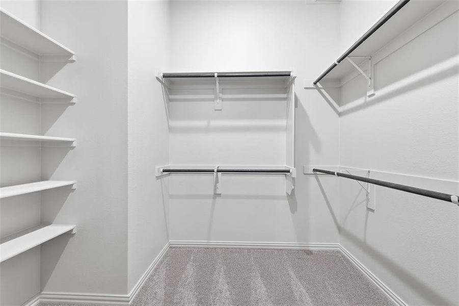 Walk in closet with light carpet
