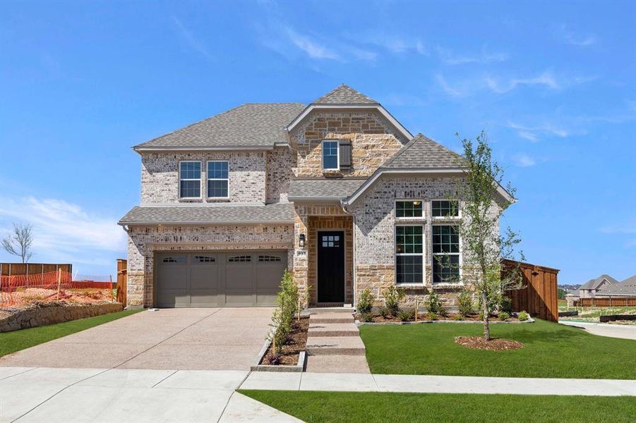 Front exterior of a new home in Inspiration, Lucas, TX, highlighting curb appeal (Image 1). Front exterior of a new home in Inspiration, Lucas, TX, highlighting curb appeal (Image 1).