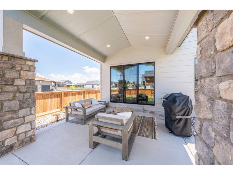 Exterior details and patio area of a home in Greenspire At Windsor Lake, Windsor (Image 3).