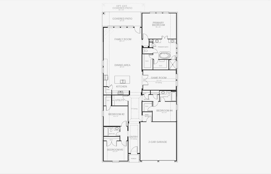 2D floor plan layout for the 2545W by Perry Homes in Meraki 50', Forney, TX (Image 5).
