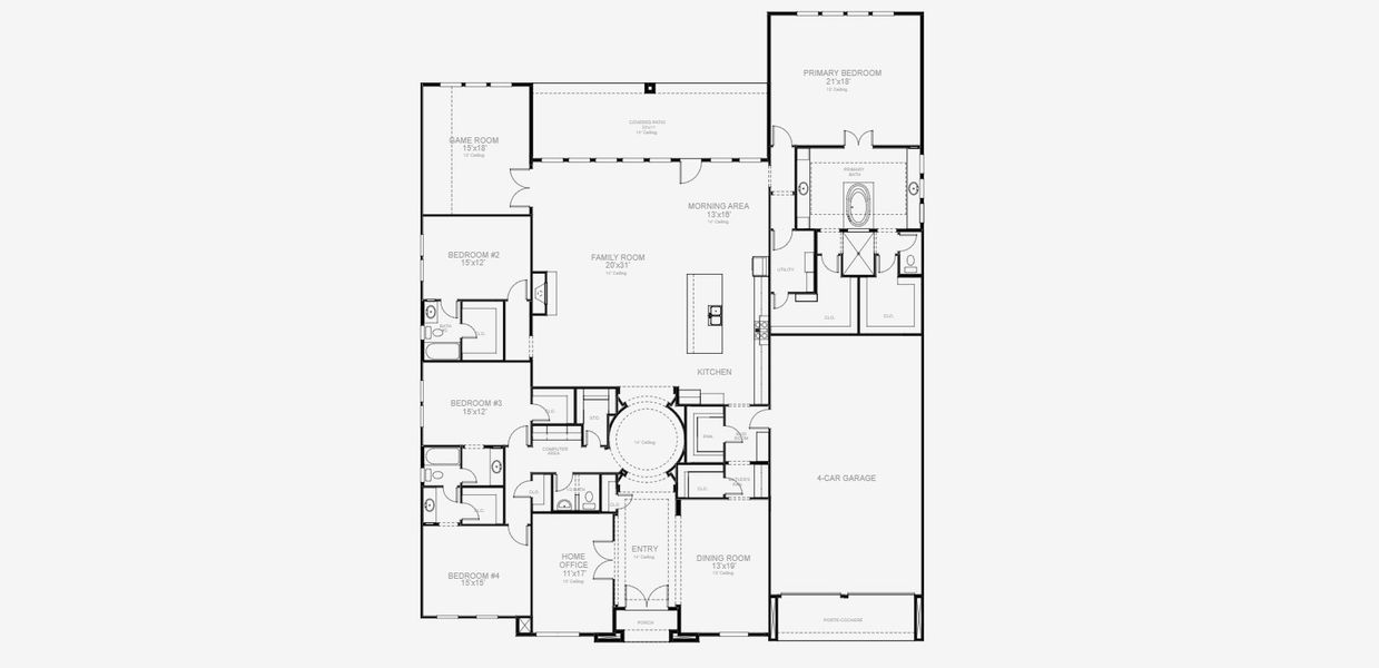 2D floor plan layout for the 4297S by Perry Homes in Jubilee, Hockley, TX (Image 3).