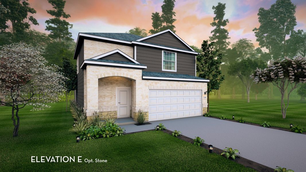 Representative exterior photo of a completed home built from the Elm by CastleRock Communities in The Canopies, Splendora, TX (Image 14). Representative exterior photo of a completed home built from the Elm by CastleRock Communities in The Canopies, Splendora, TX (Image 14).