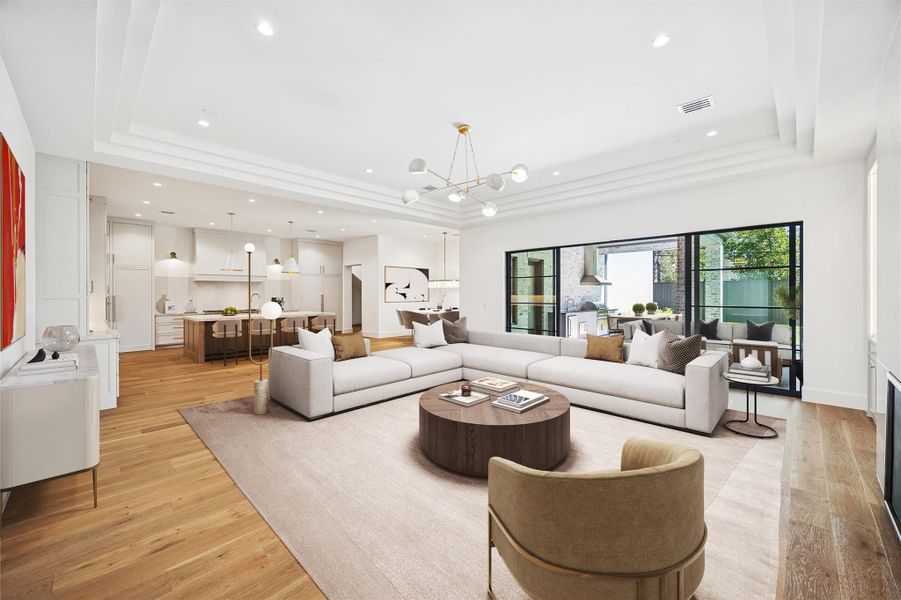 Living area with double doors opening to Terrace. Photo is virtually staged. Living area with double doors opening to Terrace. Photo is virtually staged.