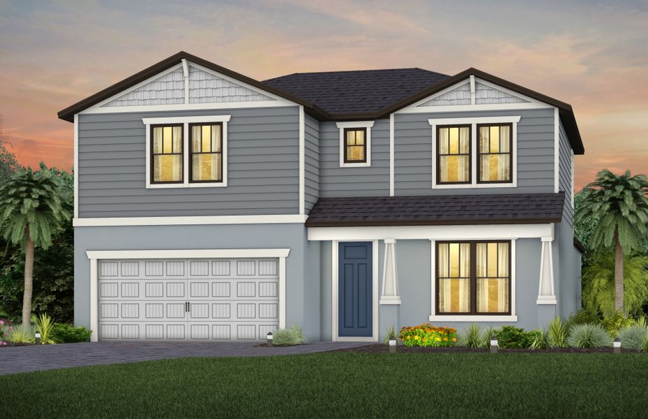 Front exterior of a new home in The Strand at Cedar Grove, North Port, FL, highlighting curb appeal (Image 1). Front exterior of a new home in The Strand at Cedar Grove, North Port, FL, highlighting curb appeal (Image 1).