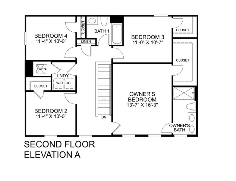2D floor plan layout for the Cedar by Ryan Homes in Brookshire Single Family, Sanford, NC (Image 2).