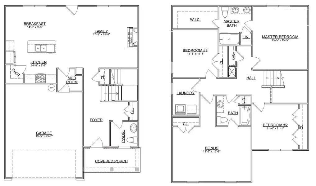 2D floor plan layout for the The Abigail by Smithbilt Homes in Farm At Riverbend, Pigeon Forge, TN (Image 2).