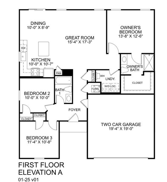 2D floor plan layout for the Spruce by Ryan Homes in Coopers Mill, Westminster, SC (Image 2).