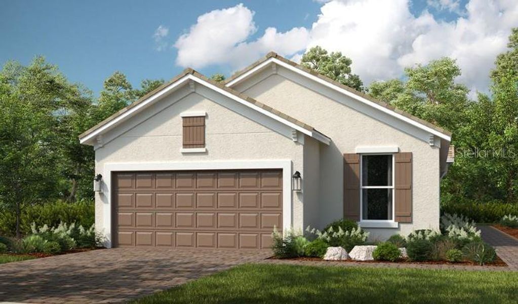 Front exterior of a new home in Esplanade at Azario Lakewood Ranch, Bradenton, FL, highlighting curb appeal (Image 21).