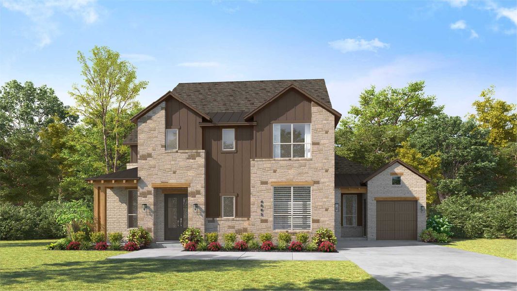 Representative exterior photo of a completed home built from the Siena by Huntington Homes in Kresston 70s, Montgomery, TX (Image 21).