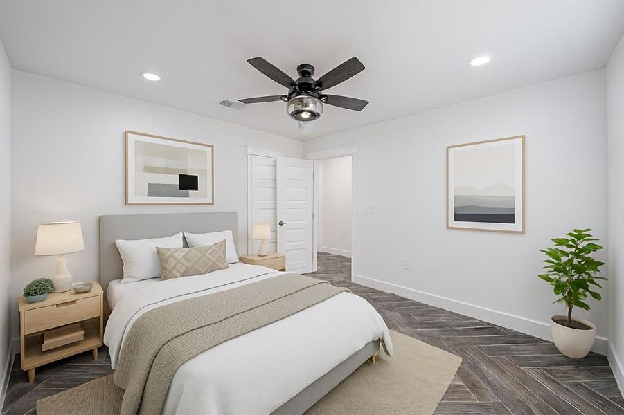 Bedroom featuring recessed lighting and ceiling fan Bedroom featuring recessed lighting and ceiling fan