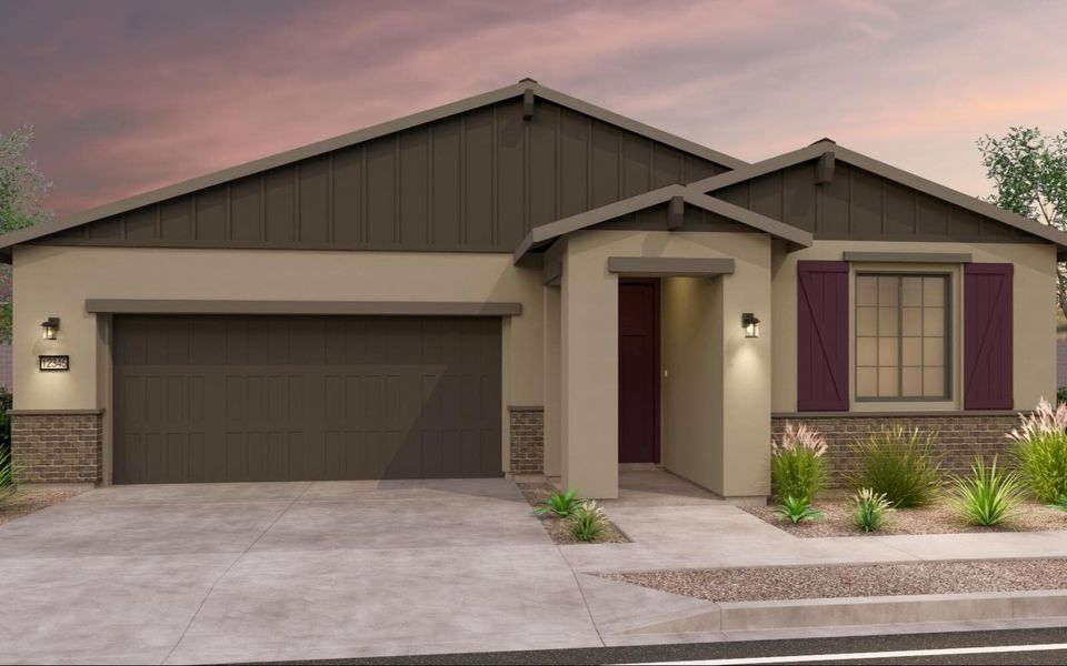 Representative exterior photo of a completed home built from the Aster by Brookfield Residential in Wildflower at Blossom Rock, Apache Junction, AZ (Image 7).