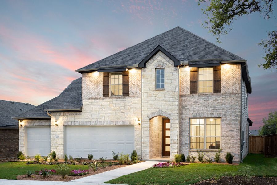Front exterior of a new home in Crescent Bluff, Georgetown, TX, highlighting curb appeal (Image 19).