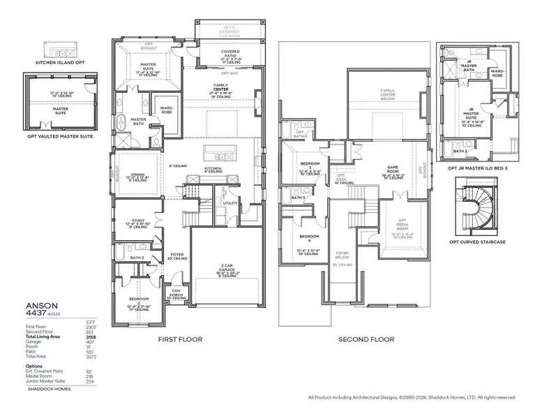 2D floor plan layout for the Anson - 4437 AP by Shaddock Homes in Aster Park, McKinney, TX (Image 3).