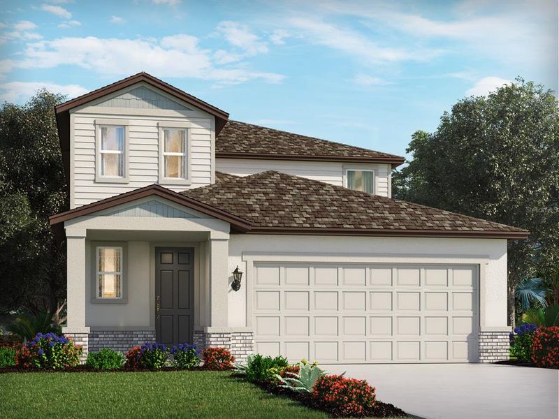 Front exterior of a new home in Coasterra - Premier Series, Palmetto, FL, highlighting curb appeal (Image 1). Front exterior of a new home in Coasterra - Premier Series, Palmetto, FL, highlighting curb appeal (Image 1).