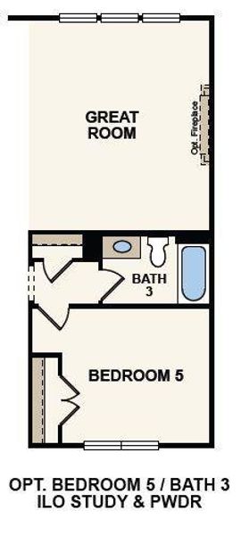 Lower bedroom with full bath in lieu of study