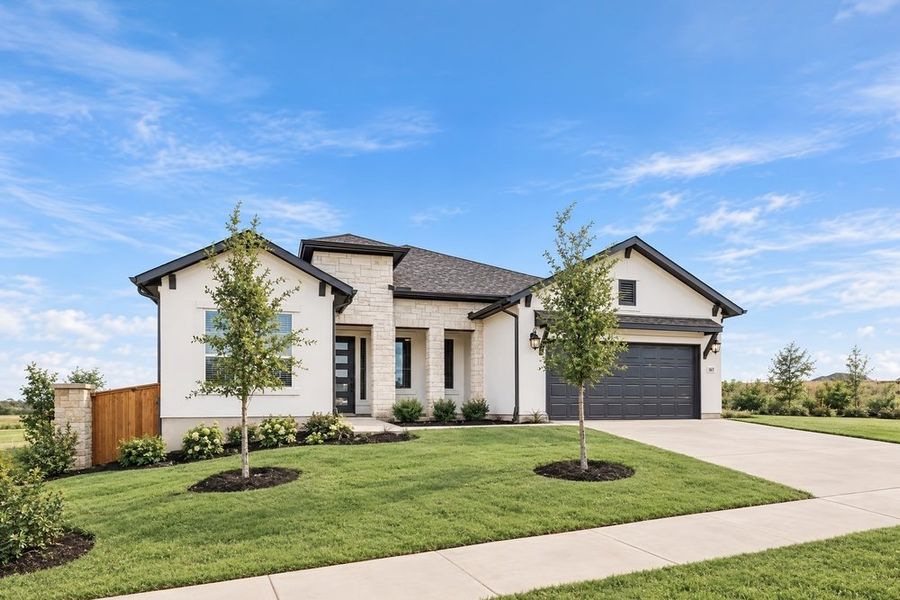 Front exterior of a new home in Silverleaf, Cedar Creek, TX, highlighting curb appeal (Image 2). Front exterior of a new home in Silverleaf, Cedar Creek, TX, highlighting curb appeal (Image 2).