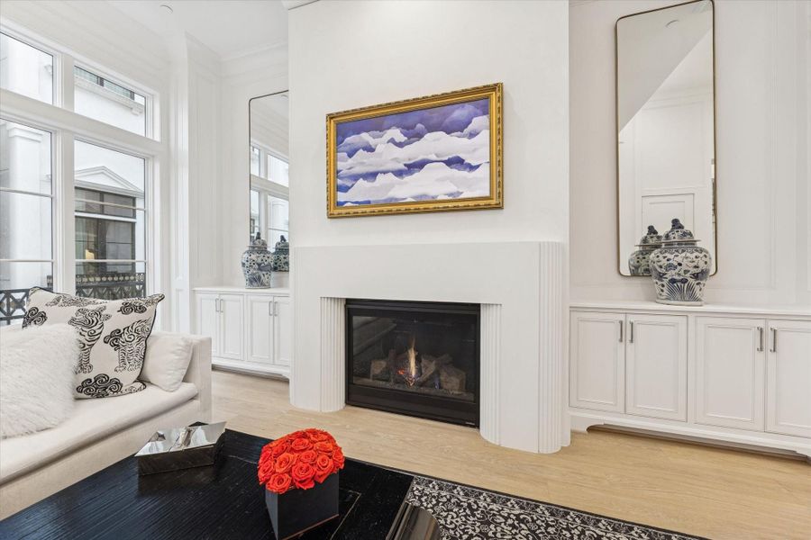 A closer look at this stately fireplace.