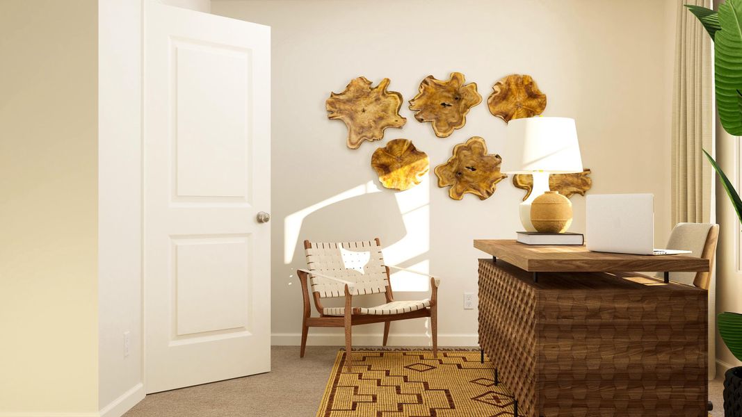 A room with a table and chairs.